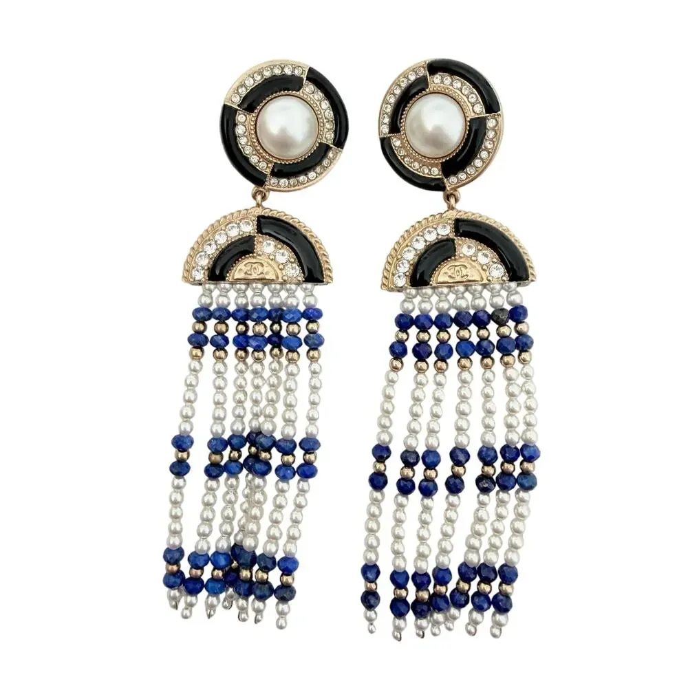 Chanel A19 2019 Métiers d'Art Pearl Strass CC Chandelier Drop Earrings RARE